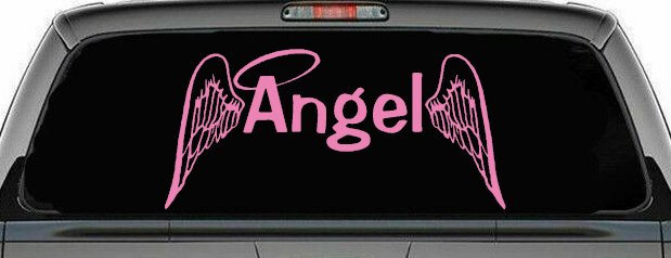 Angel Text With Wings and Halo Christian Car or Truck Window Decal Sticker (Pink)