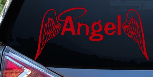 Angel Text With Wings and Halo Christian Car or Truck Window Decal Sticker (Red)