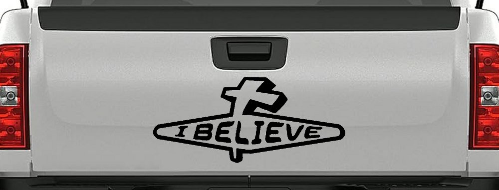 I Believe Cross Christian Car Truck Decal - Faith Window Sticker (Black)