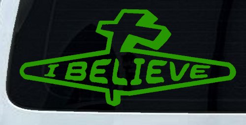 I Believe with Cross Christian Car or Truck Window Decal Sticker (Lime)