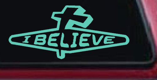 I Believe with Cross Christian Car or Truck Window Decal Sticker (Mint)
