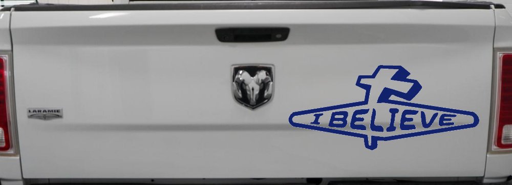 I Believe with Cross Christian Car or Truck Window Decal Sticker (Navy)