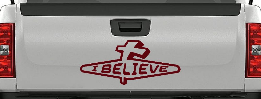 I Believe Cross Christian Car Truck Decal - Faith Window Sticker (Purple Red)
