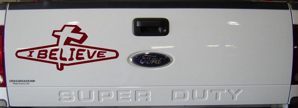 I Believe Cross Christian Car Truck Decal - Faith Window Sticker (Purple Red)