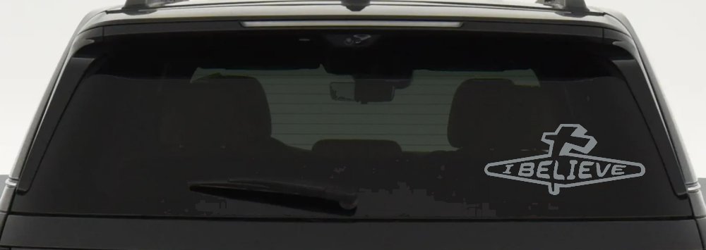 I Believe with Cross Christian Car or Truck Window Decal Sticker (Telegrey)
