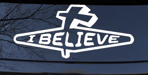 I Believe Cross Christian Car Truck Decal - Faith Window Sticker (White)