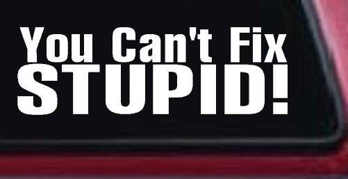 You Can't Fix Stupid Funny Car or Truck Window Decal Sticker (White)