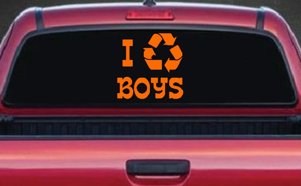 I Recycle Boys Car or Truck Window Decal Sticker (Orange)