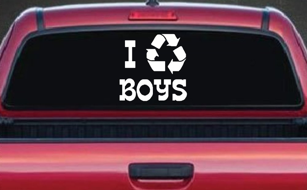 I Recycle Boys Funny Car Truck Window Decal Sticker Vinyl Humor (White)
