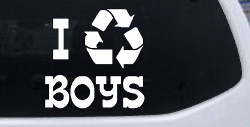 I Recycle Boys Car or Truck Window Decal Sticker (White)