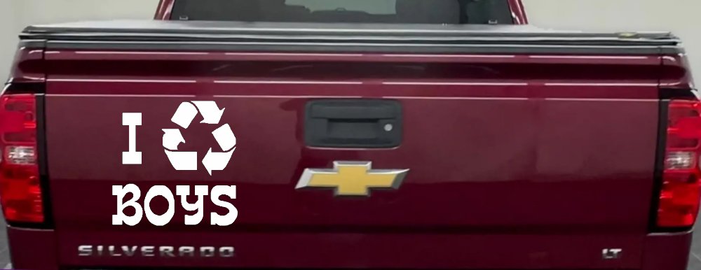 I Recycle Boys Car or Truck Window Decal Sticker (White)