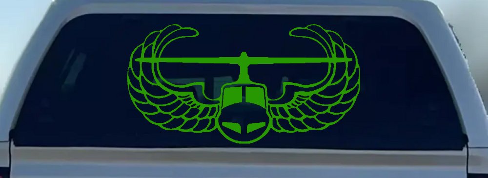 Air Assault Airborne Helicopter with Wings Military Car or Truck Window Decal Sticker (Lime)