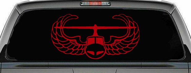 Air Assault Airborne Helicopter with Wings Military Car or Truck Window Decal Sticker (Red)