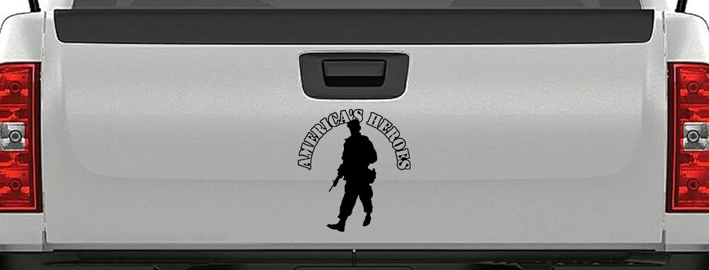 Military Soldier American Heroes Car or Truck Window Decal Sticker (Black)