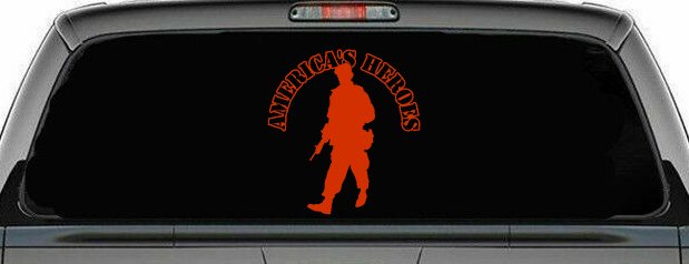 Military Soldier American Heroes Car or Truck Window Decal Sticker (Orange Red)