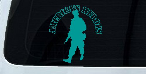 Military Soldier American Heroes Car or Truck Window Decal Sticker (Turquoise)