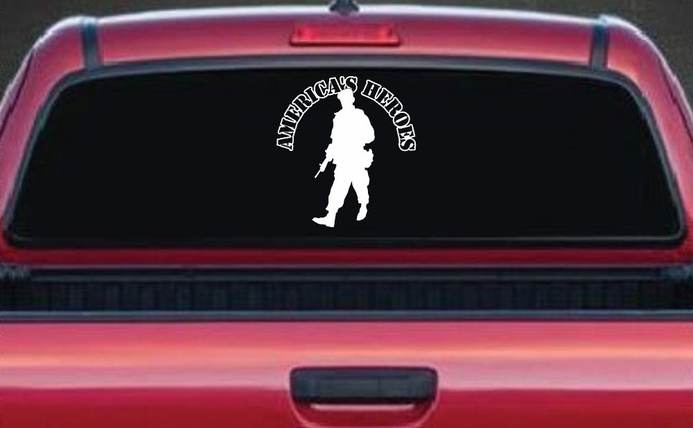 Military Soldier American Heroes Car or Truck Window Decal Sticker (White)