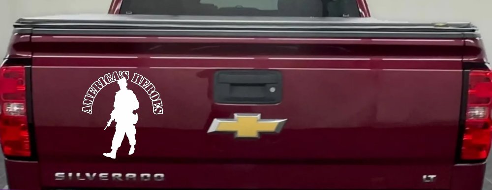 Military Soldier American Heroes Car or Truck Window Decal Sticker (White)