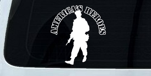 American Heroes Soldier Decal for Car Truck Window - Vinyl Sticker (White)