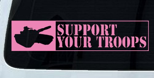 Support Your Troops Military Car or Truck Window Decal Sticker (Pink)