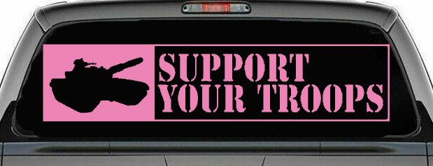 Support Your Troops Military Car or Truck Window Decal Sticker (Pink)
