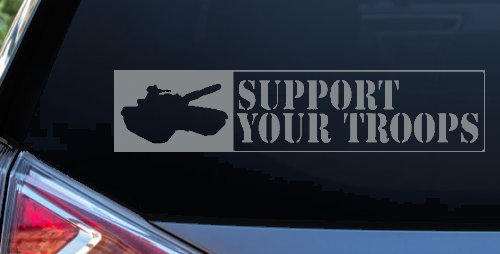 Support Your Troops Military Car or Truck Window Decal Sticker (Telegrey)