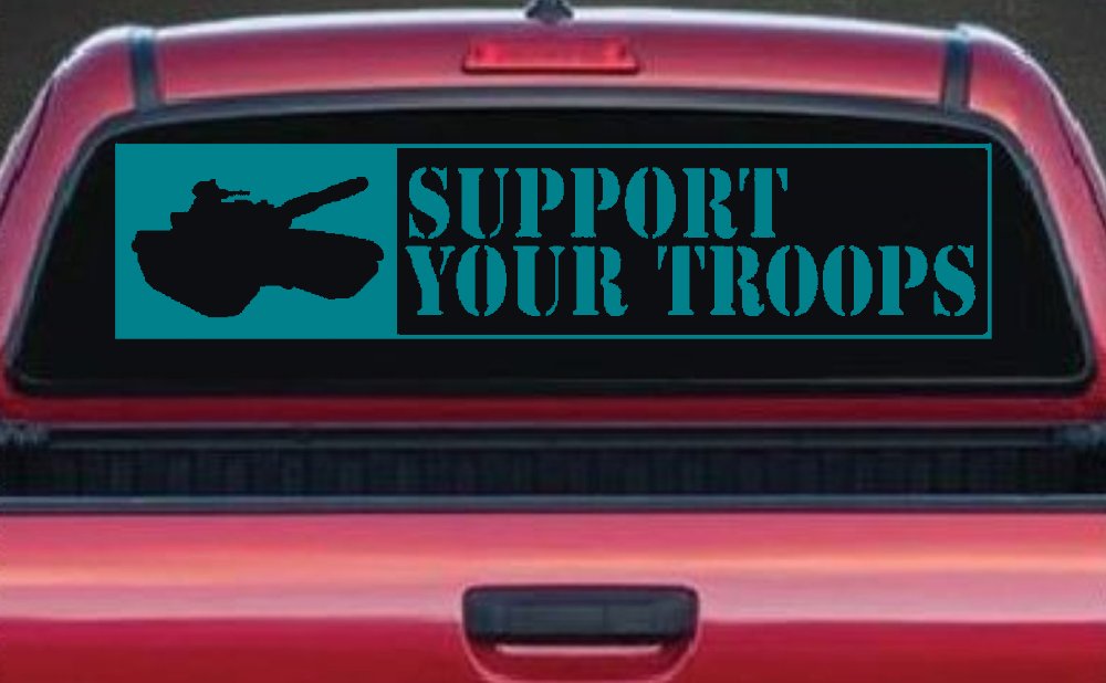 Support Your Troops Military Car or Truck Window Decal Sticker (Turquoise Blue)