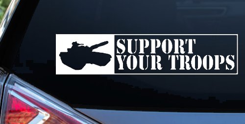 Support Your Troops Military Car or Truck Window Decal Sticker (White)