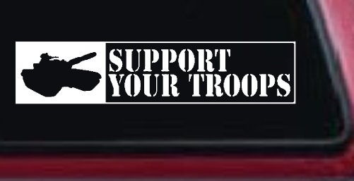 Support Your Troops Military Car or Truck Window Decal Sticker (White)