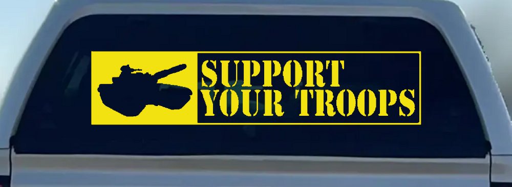 Support Your Troops Military Car or Truck Window Decal Sticker (Yellow)