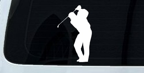 Golf Swing Golfer Car or Truck Window Decal Sticker (White)