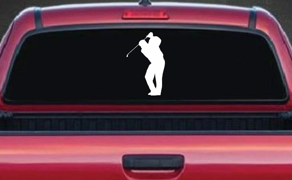 Golf Swing Golfer Car or Truck Window Decal Sticker (White)