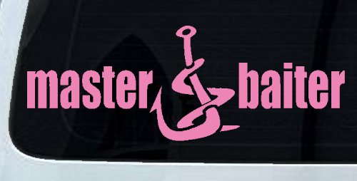 Master Baiter Funny Fishing Hook and Worm Car or Truck Window Decal Sticker (Pink)