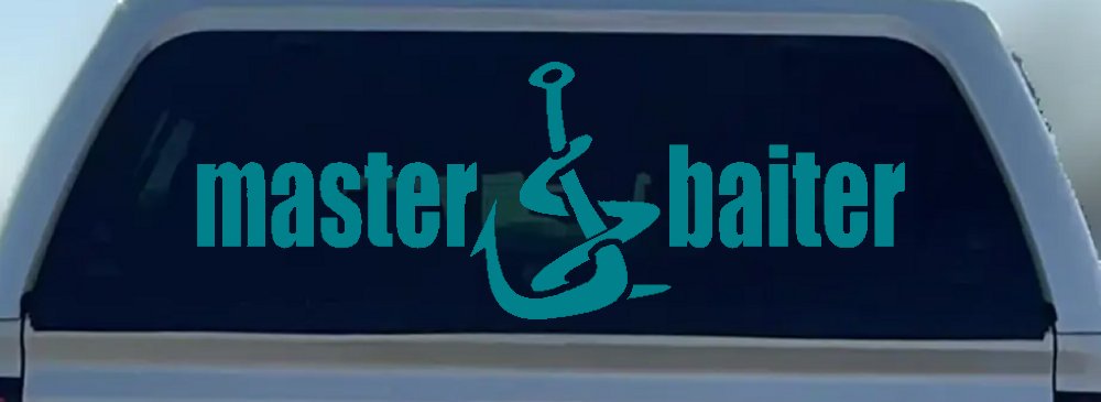 Master Baiter Funny Fishing Hook and Worm Car or Truck Window Decal Sticker