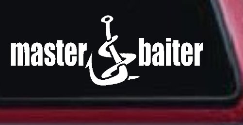Master Baiter Funny Fishing Hook and Worm Car or Truck Window Decal Sticker