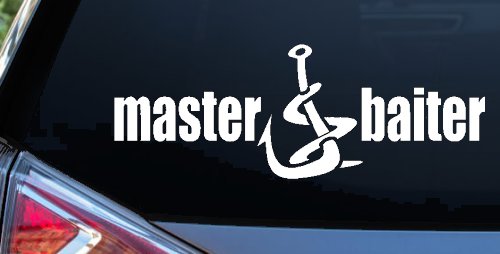 Master Baiter Funny Fishing Hook and Worm Car or Truck Window Decal Sticker (White)