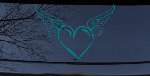 Heart With Wings Love Car or Truck Window Decal Sticker (Turquoise Blue)