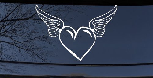 Heart With Wings Love Car or Truck Window Decal Sticker (White)