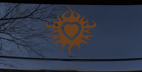Tribal Flaming Heart Car or Truck Window Decal Sticker (Copper)