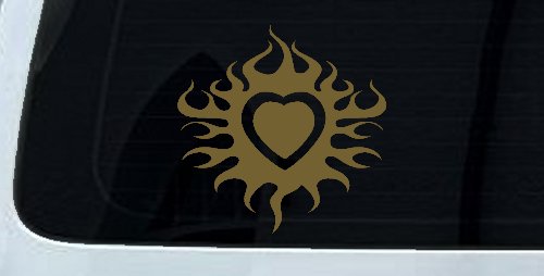 Tribal Flaming Heart Car or Truck Window Decal Sticker (Gold)