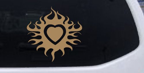 Tribal Flaming Heart Car or Truck Window Decal Sticker (Light Brown)
