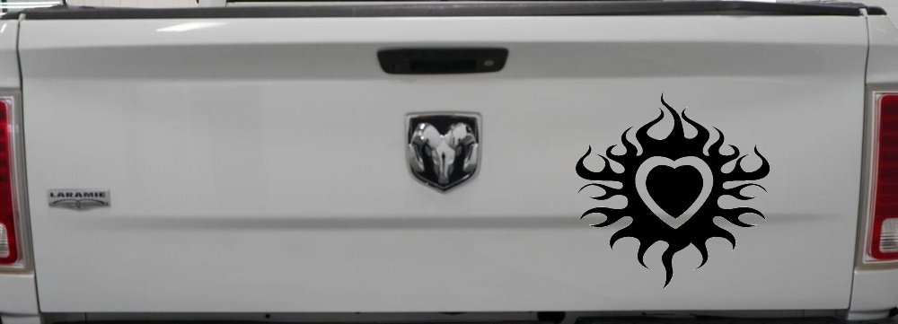 Tribal Flaming Heart Car or Truck Window Decal Sticker (Matte Black)