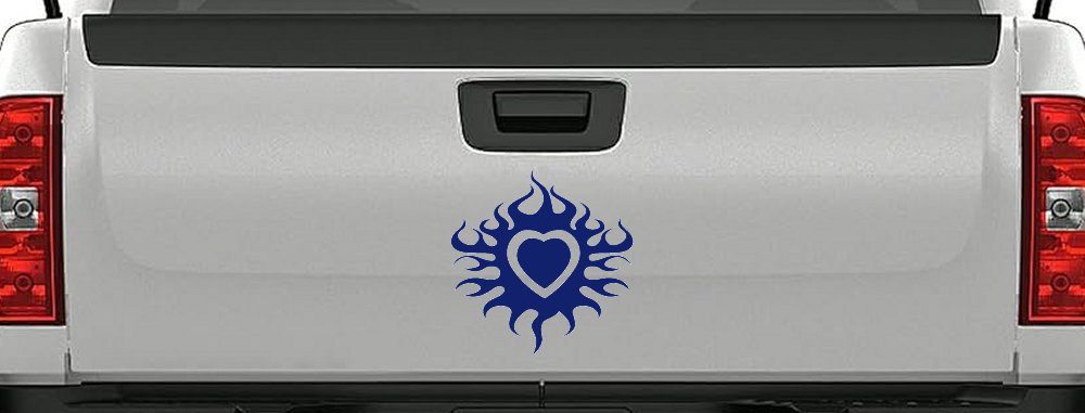 Tribal Flaming Heart Car or Truck Window Decal Sticker (Navy)