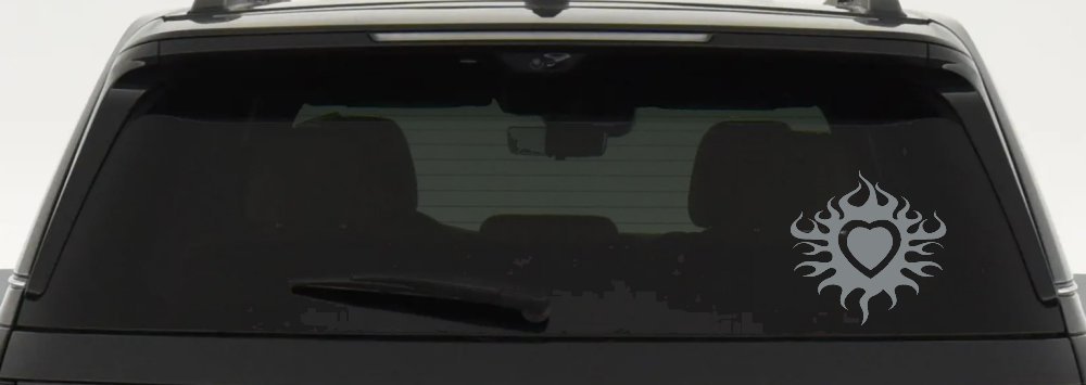 Tribal Flaming Heart Car or Truck Window Decal Sticker (Telegrey)