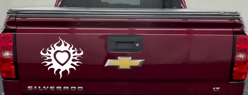 Tribal Flaming Heart Car or Truck Window Decal Sticker (White)