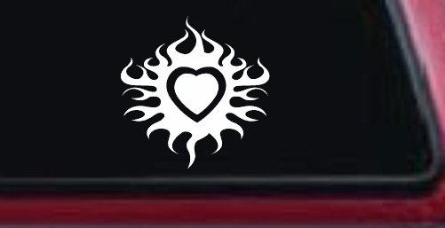 Tribal Flaming Heart Car or Truck Window Decal Sticker