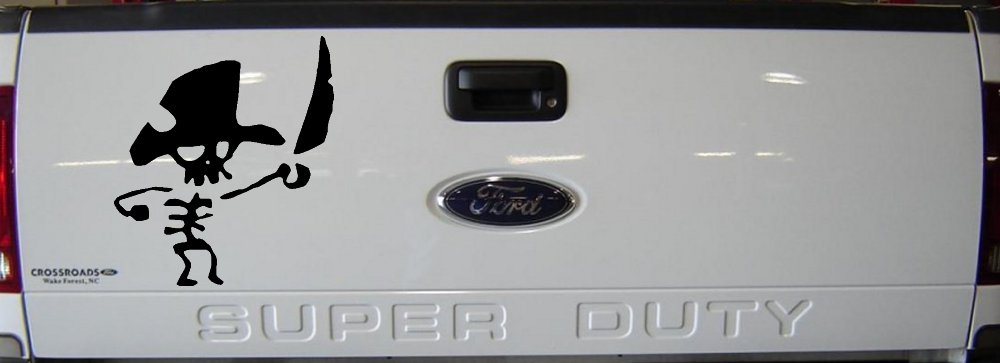 Pirate Skeleton with Sword Skulls Car or Truck Window Decal Sticker (Black)