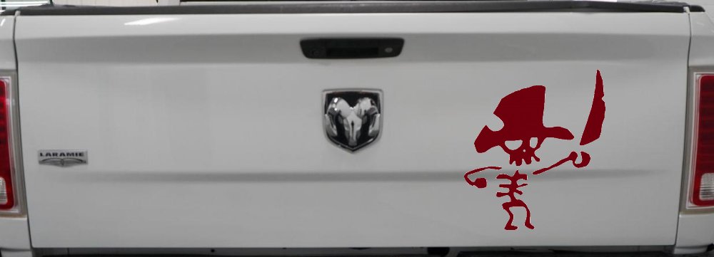 Pirate Skeleton with Sword Skulls Car or Truck Window Decal Sticker (Burgundy)