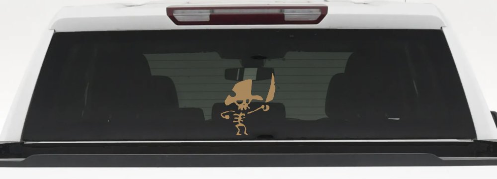 Pirate Skeleton with Sword Skulls Car or Truck Window Decal Sticker (Light Brown)