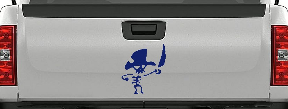Pirate Skeleton with Sword Skulls Car or Truck Window Decal Sticker (Navy)